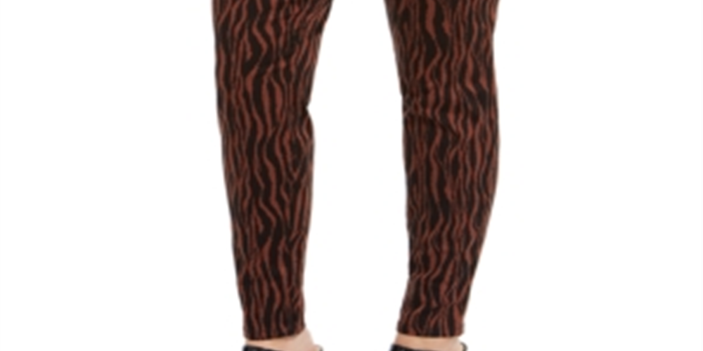 INC International Concepts Women's Tiger Print Mid Rise Skinny Jeans Brown Size 20W