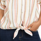 Style & Co Women's Striped Tie Front V Neck Top Pink Size Medium