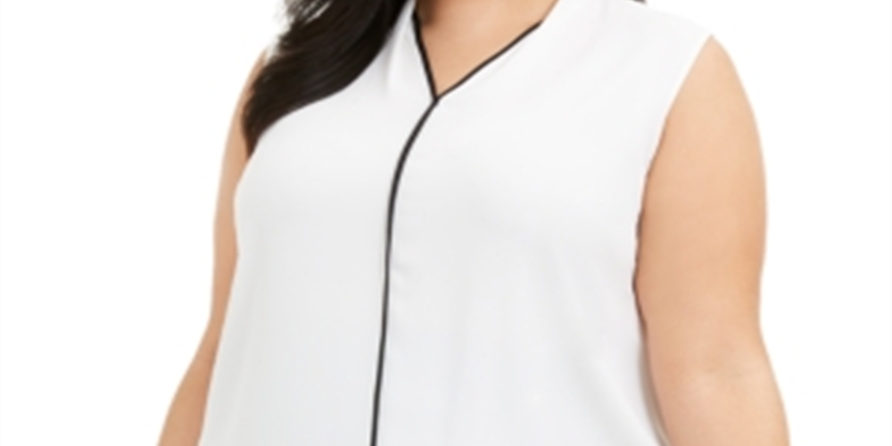 Calvin Klein Women's Plus Contrast Trim Blouse White Size 2X