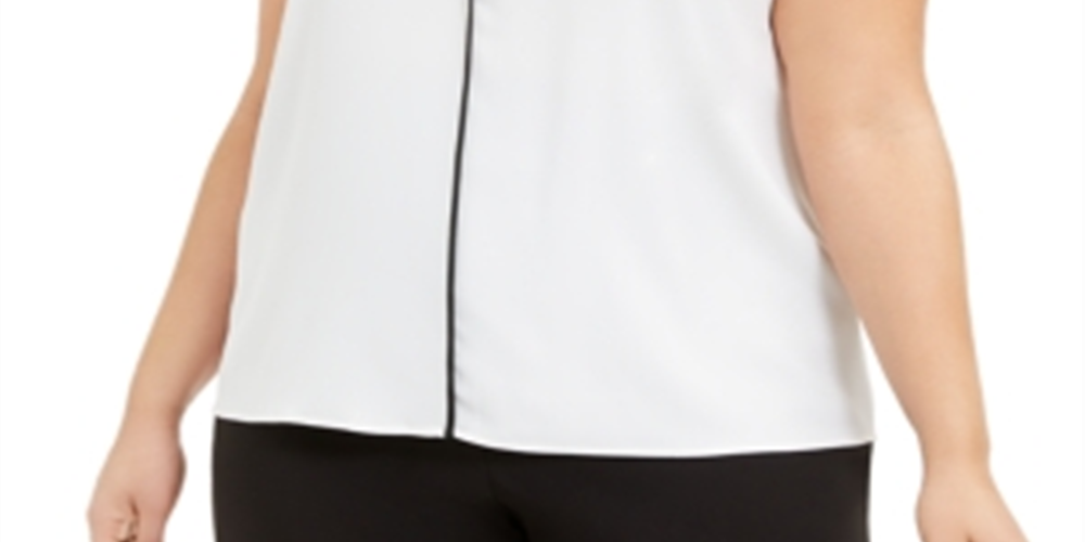 Calvin Klein Women's Plus Contrast Trim Blouse White Size 2X