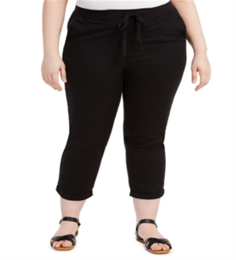 Style & Co Women's Twill Tape Utility Pants Black Size 14W