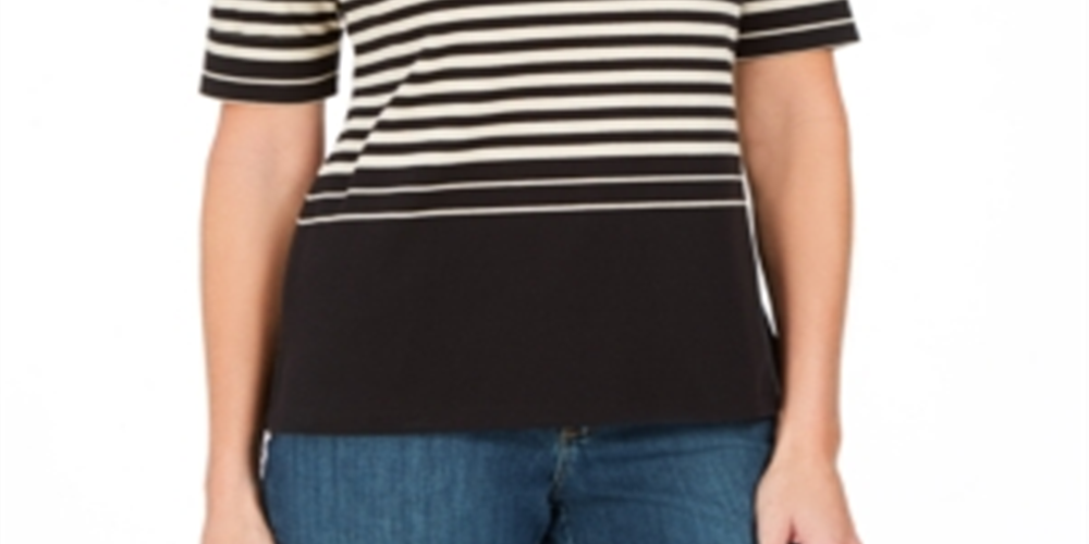 Karen Scott Women's Striped Boat Neck Top Brown Size Petite S