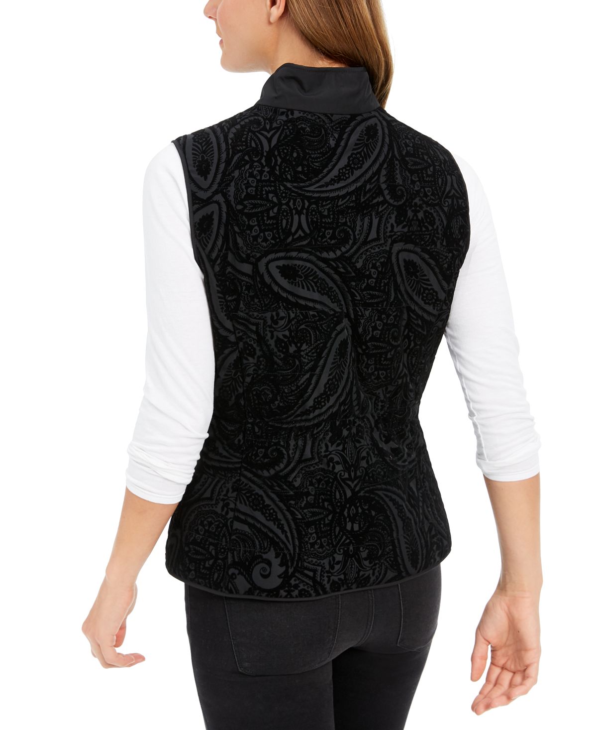 Charter Club Women's Velvet Flocked Puffer Vest Black Size Petite S
