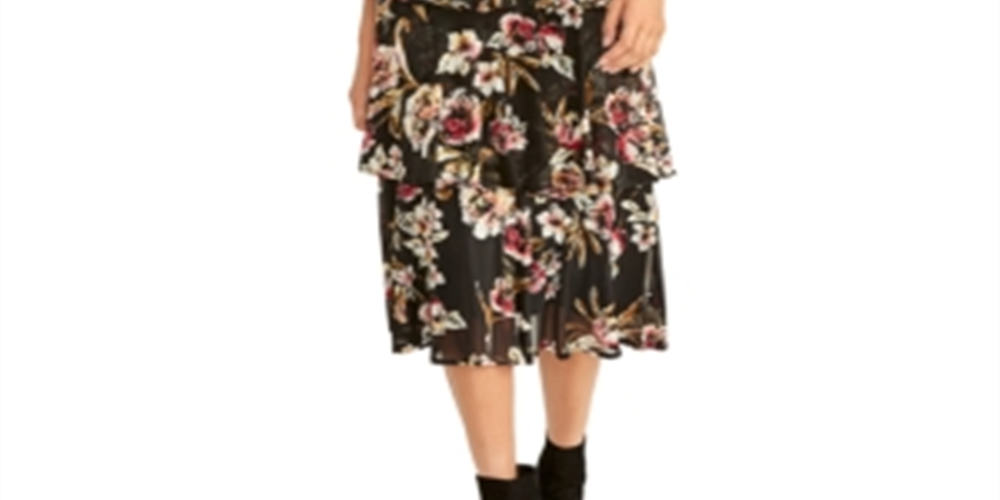 राहेल रॉय महिलाओं की वालिया प्रिंटेड टियर्ड ड्रेस काली XL साइज़