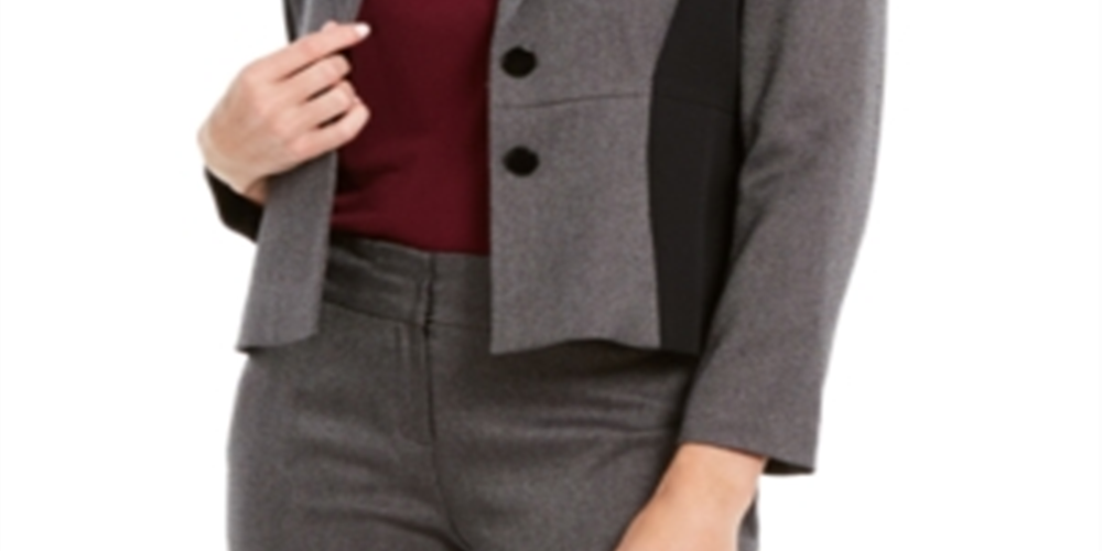Kasper Women's Striped Office Jacket Gray Size 2 Petite