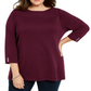 Karen Scott Women's Plus Ribbed Ballet Neck Cotton Sweater Red Size 1X