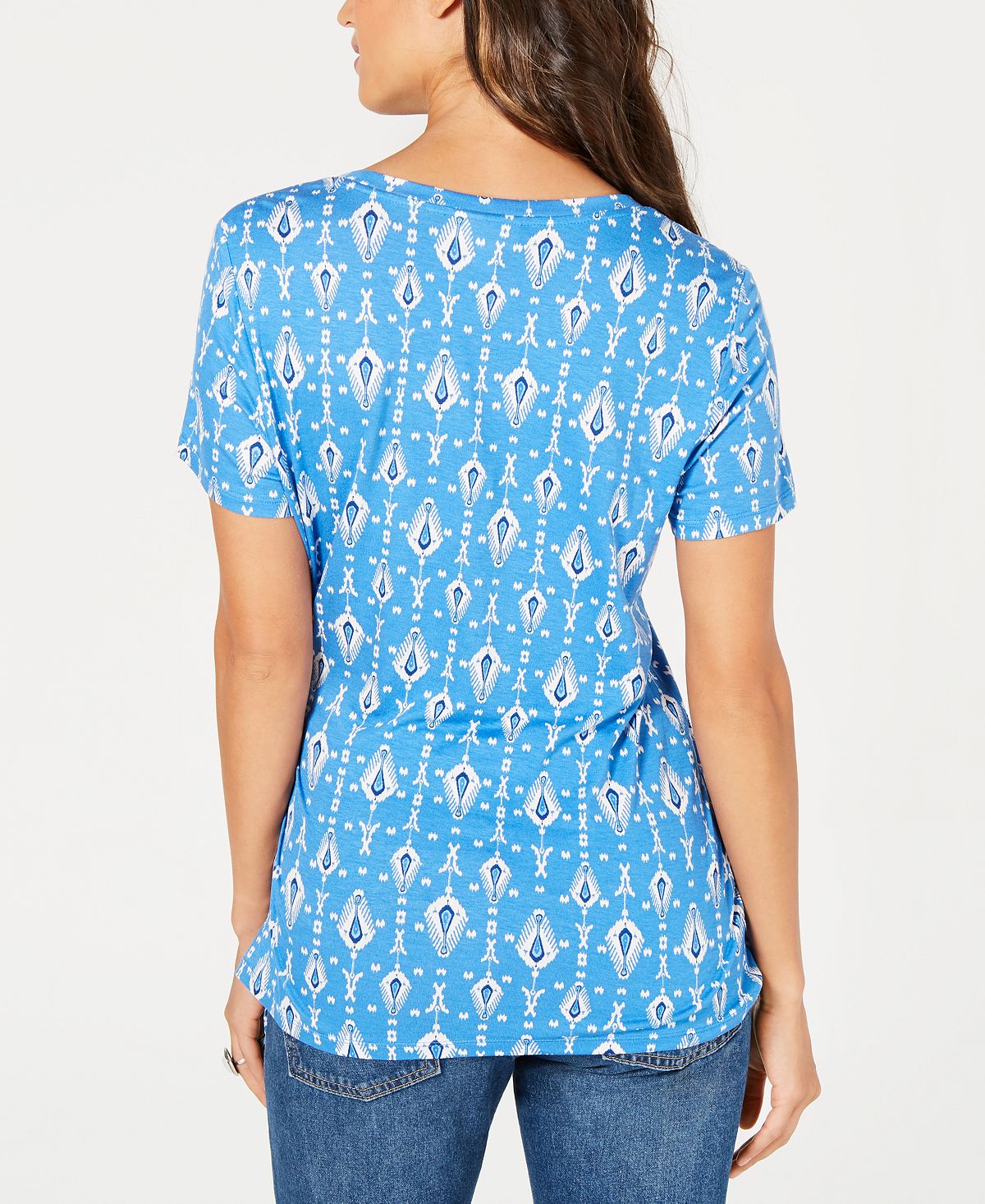 Style & Co Women's Printed Tie Front Top Blue Size Petite XL