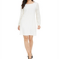 Alfani Women's Textured Sleeve Shift Dress White Size XX-Large