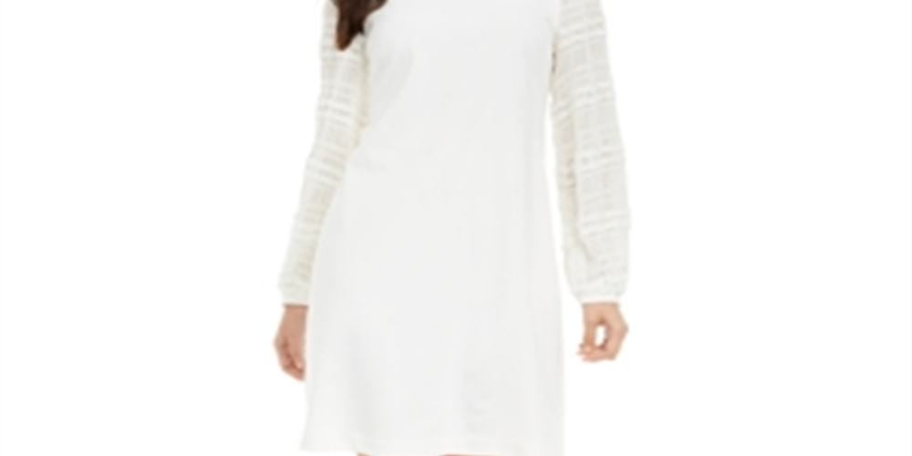 Alfani Women's Textured Sleeve Shift Dress White Size XX-Large