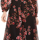 Calvin Klein Women's Floral Chiffon V Neck 3/4 Sleeve Fit Flare Dress Black Size 12