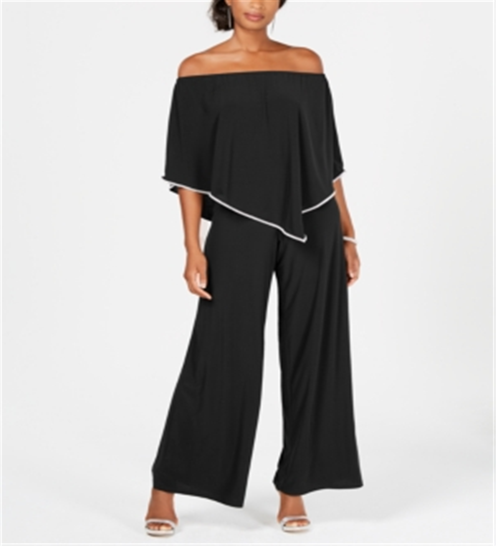 MSK Women's Off Shoulder Rhinestone Trim Jumpsuit Black Size Medium