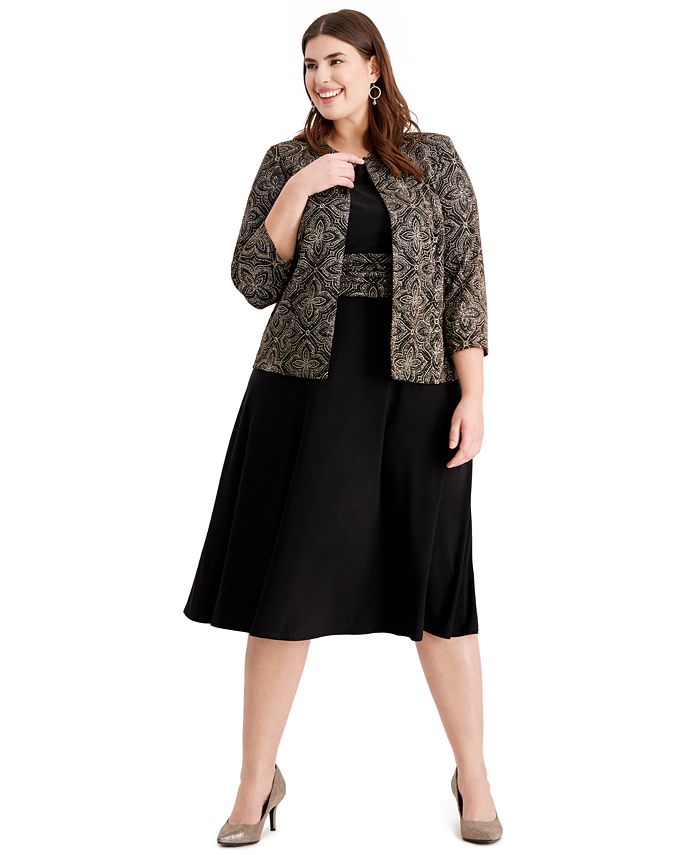 Jessica Howard Women's Plus Shine Print Dress & Jacket Black Size 20 W