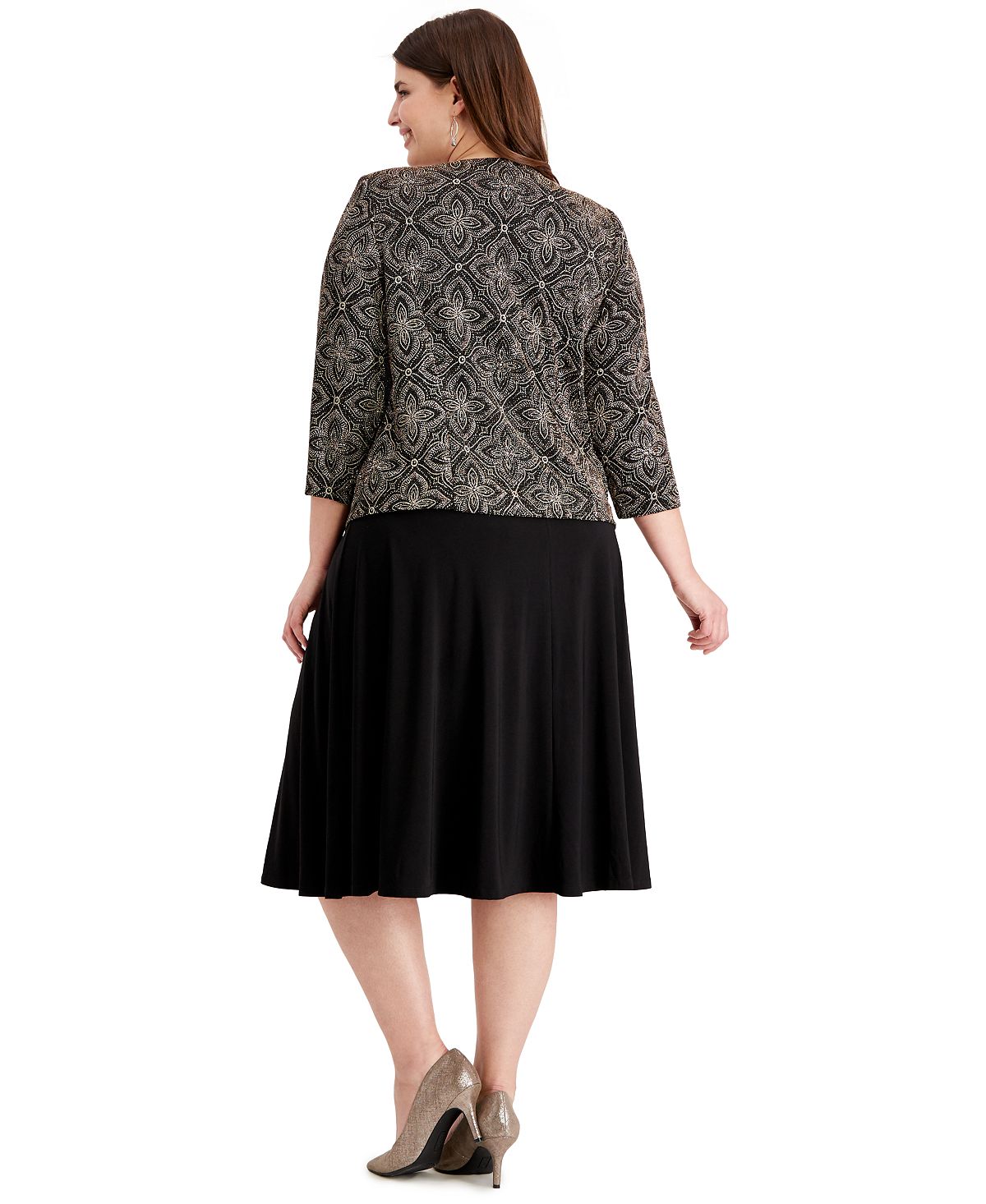 Jessica Howard Women's Plus Shine Print Dress & Jacket Black Size 20 W