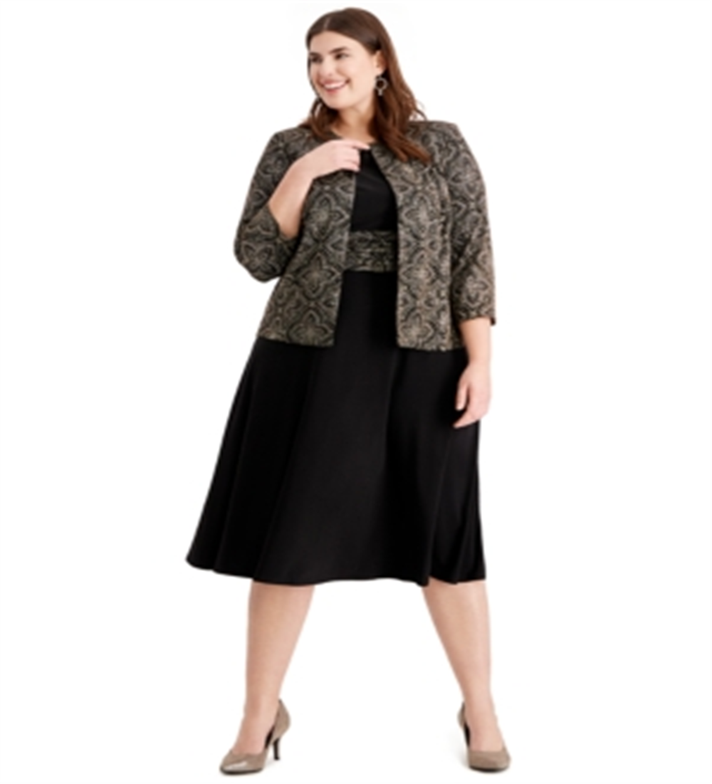 Jessica Howard Women's Plus Shine Print Dress & Jacket Black Size 20 W