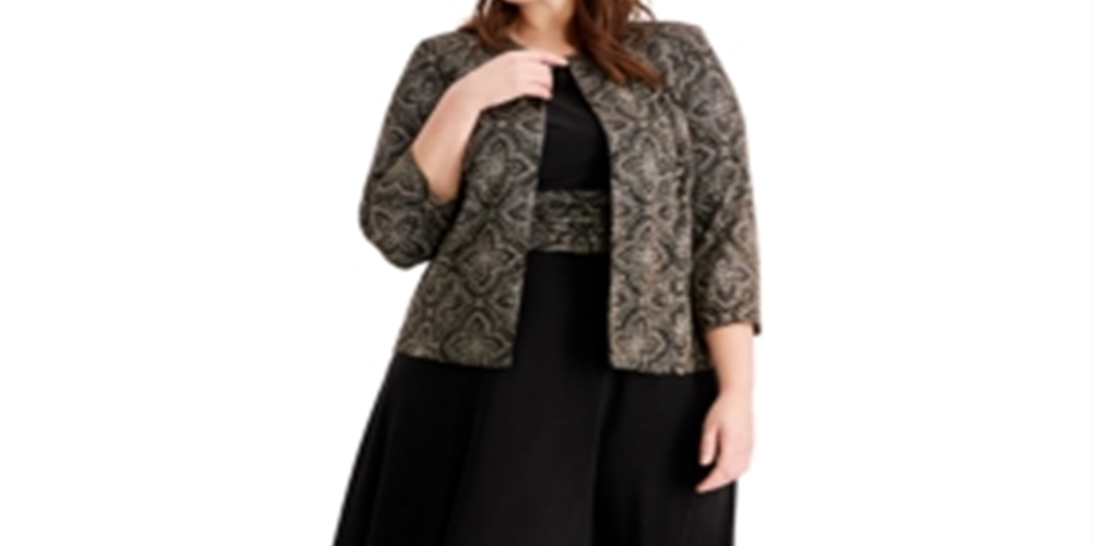Jessica Howard Women's Plus Shine Print Dress & Jacket Black Size 20 W