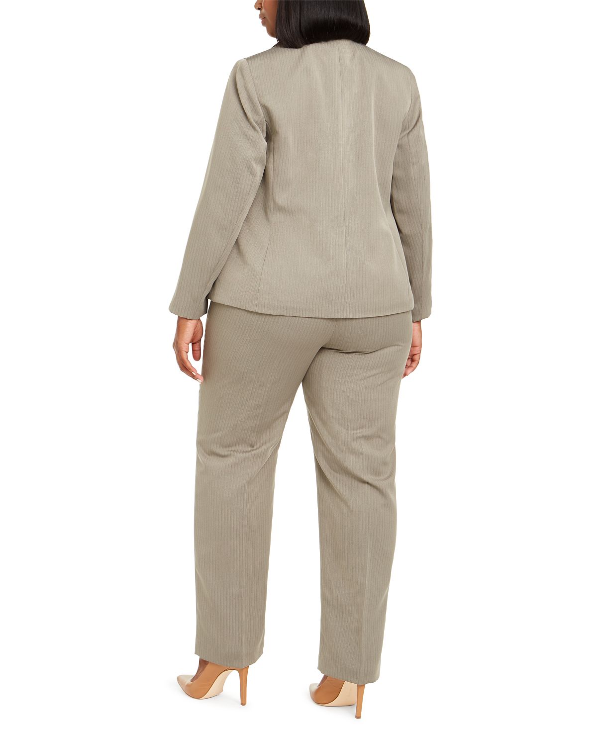 Le Suit Women's Straight Leg Tonal Striped Pants Suit Brown Size 14W