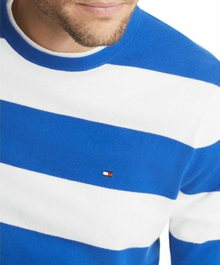 Tommy Hilfiger Men's Signature Rugby Striped Sweater Blue Size XXL