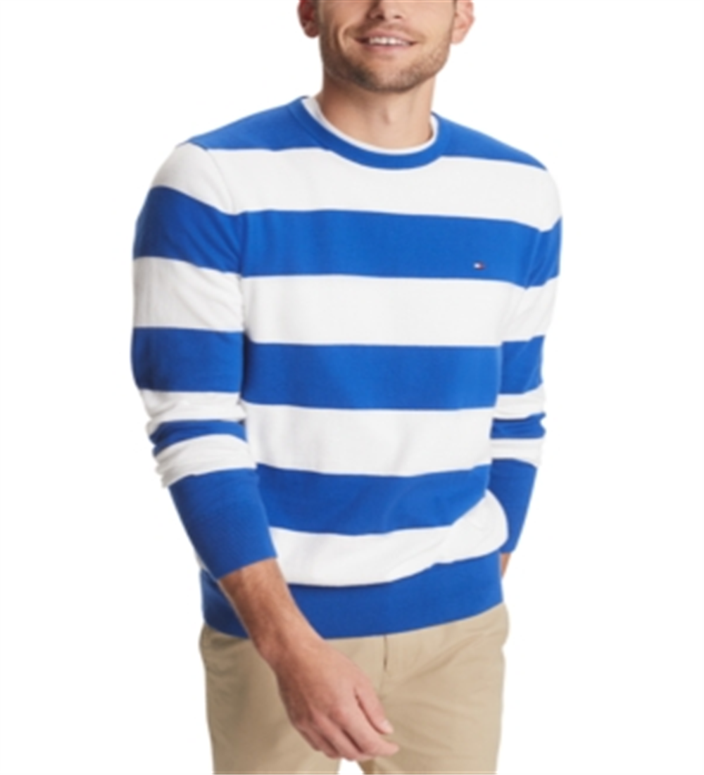 Tommy Hilfiger Men's Signature Rugby Striped Sweater Blue Size XXL