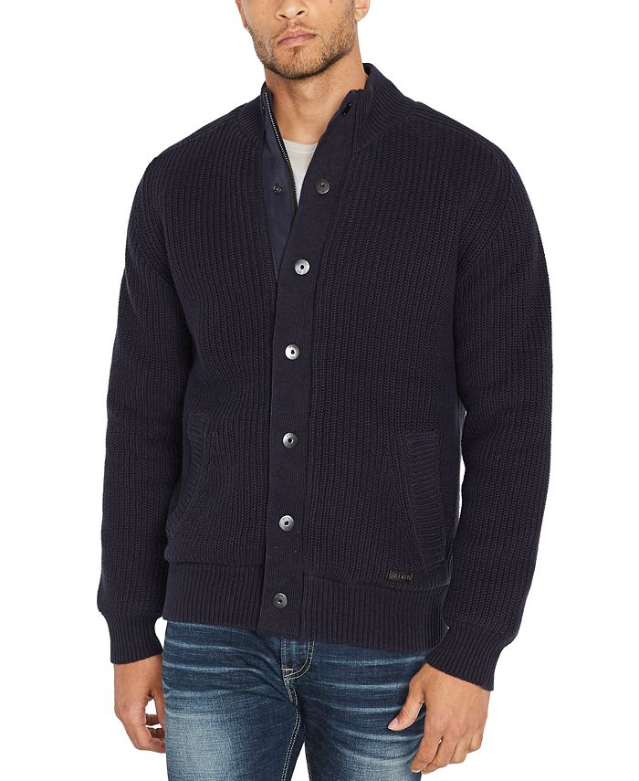 buffalo-david-bitton-mens-sweater-cardigan-hooded-rib-blue-size-x-large