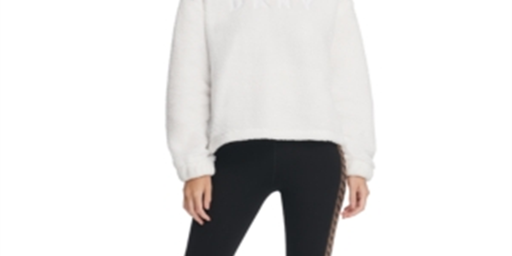 DKNY Women's Faux Fur Logo Hoodie White Size XL