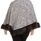 JM Collection Women's Plus Faux Fur TrimPoncho Black Size 0X/1X