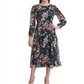 Tommy Hilfiger Women's Floral Long Sleeve Jewel Neck MIDI Sheath Dress Black Size 12
