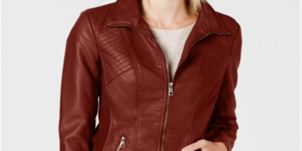 Style & Co Women's Faux Leather Moto Jacket Red Size Small