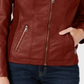 Style & Co Women's Faux Leather Moto Jacket Red Size Small