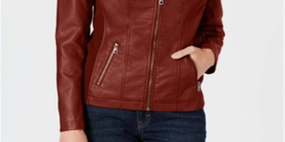Style & Co Women's Faux Leather Moto Jacket Red Size Small