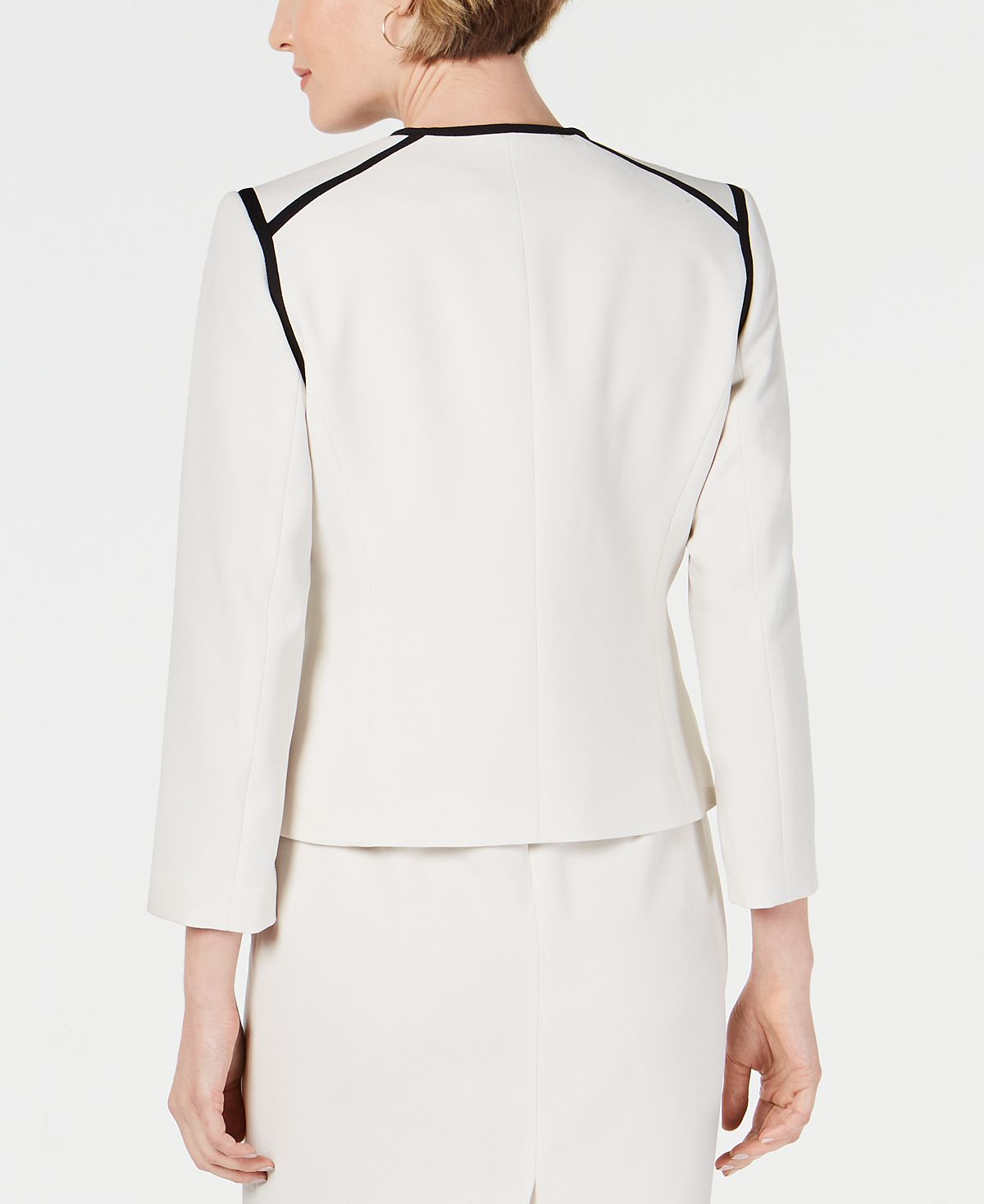 Kasper Women's Contrast Trim Open Front Blazer White Size 16