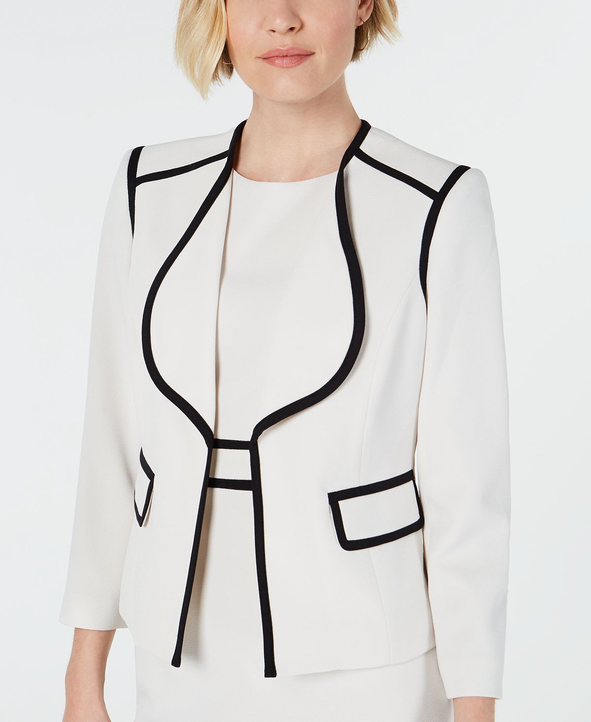 Kasper Women's Contrast Trim Open Front Blazer White Size 16