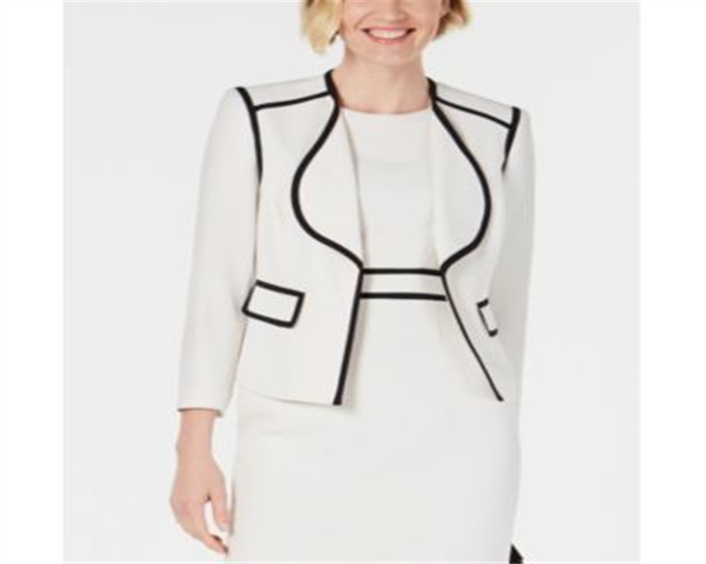 Kasper Women's Contrast Trim Open Front Blazer White Size 16