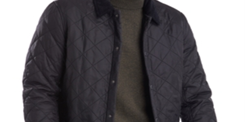 Men's Jacket Quilted Corduroy-Collar Black Size M
