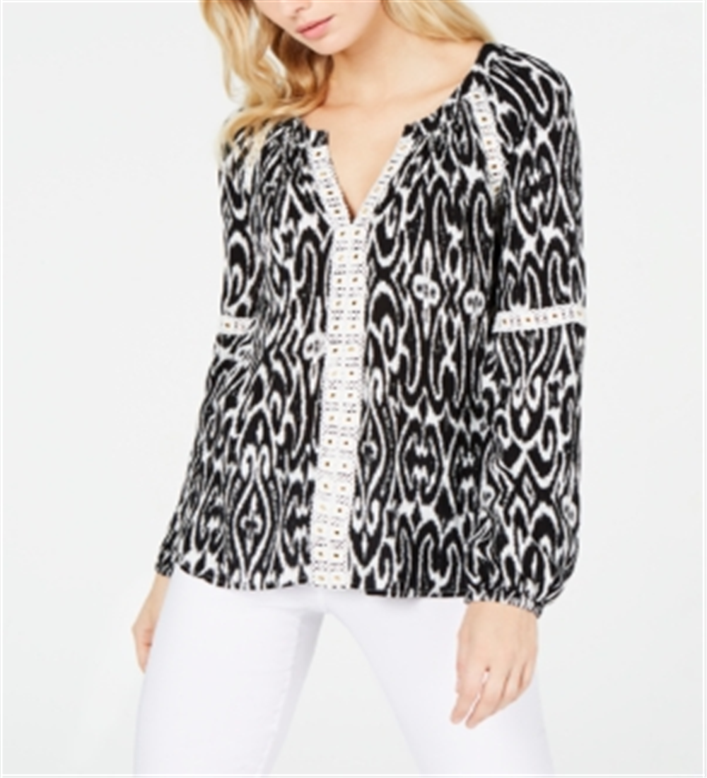 आईएनसी इंटरनेशनल कॉन्सेप्ट्स महिलाओं का क्रोशिया पीज़ेंट टॉप काला साइज़ एक्स-लार्ज