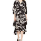 Calvin Klein Women's Belted Tiered MIDI Dress Black- Cream Size 14