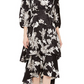 Calvin Klein Women's Belted Tiered MIDI Dress Black- Cream Size 14