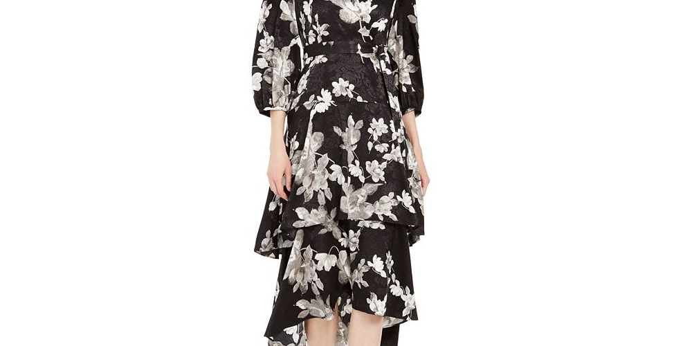 Calvin Klein Women's Belted Tiered MIDI Dress Black- Cream Size 14