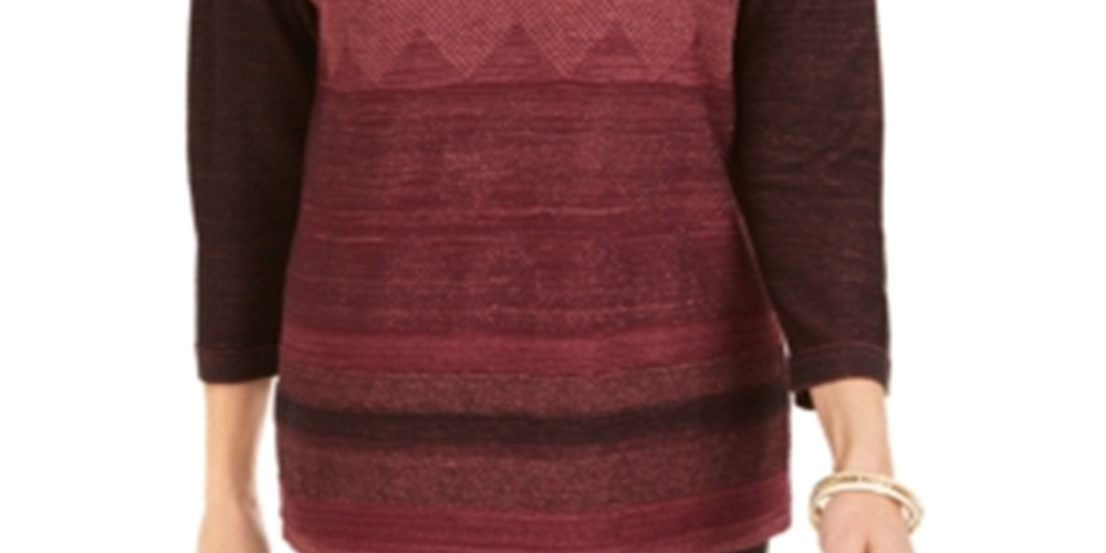 JM Collection Women's Metallic Stitched Drop-Shoulder Sweater Wine Size Medium