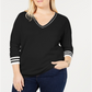 Tommy Hilfiger Plus Size Cotton V-Neck Sweater Black Size 0X