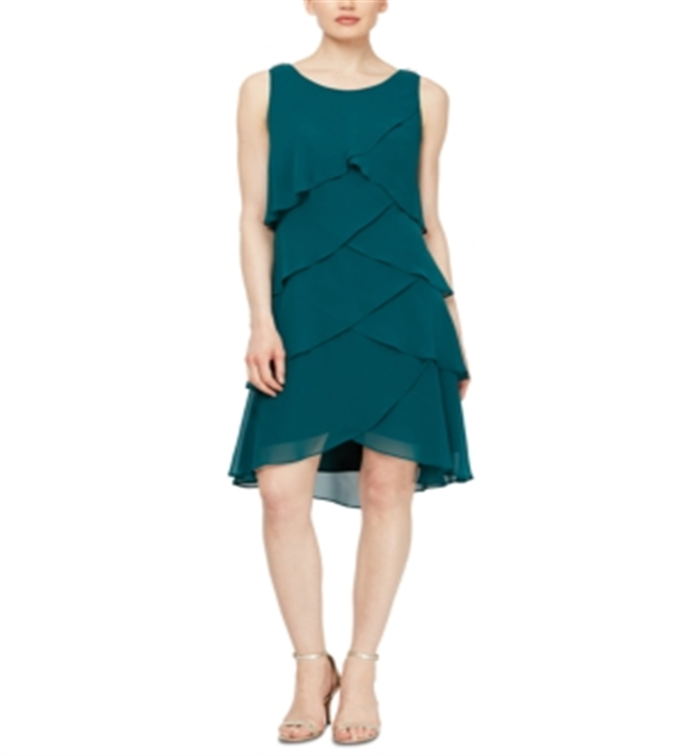 SL Fashions Women's Tiered Chiffon Dress Green Size 4