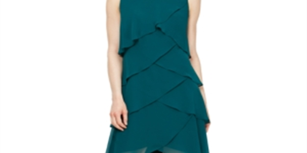 SL Fashions Women's Tiered Chiffon Dress Green Size 4