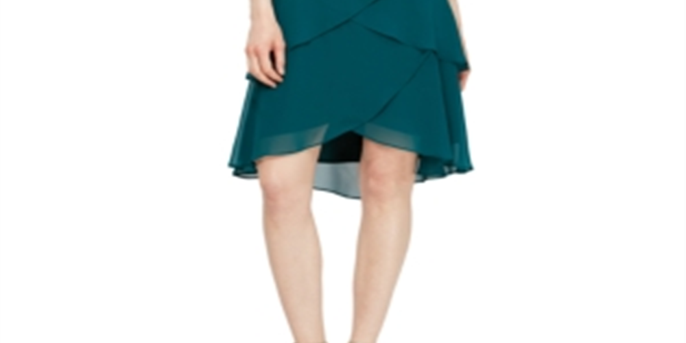 SL Fashions Women's Tiered Chiffon Dress Green Size 4