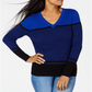 Karen Scott Women's Color Block Long Sleeve V Neck Sweater Blue Size Small