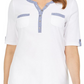 Karen Scott Women's Gingham Trim Henley Top White Size XX-Large