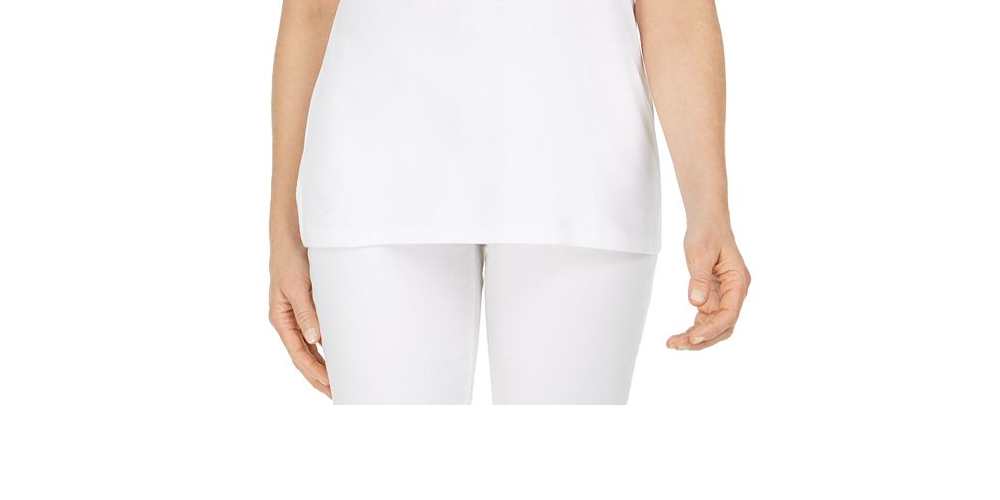 Karen Scott Women's Gingham Trim Henley Top White Size XX-Large