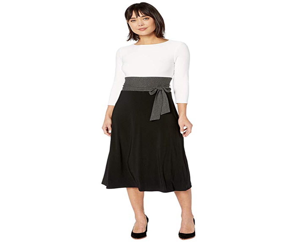 Ralph Lauren Women's Belted 3/4 Sleeve Jewel Neck Tea Length Fit Flare Evening Dress White Size 6