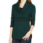 Style & Co Women's Cowl Neck Printed Sweater Green Size Petite