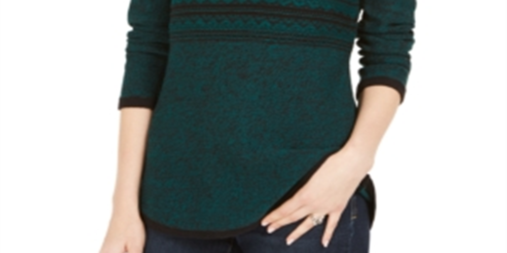 Style & Co Women's Cowl Neck Printed Sweater Green Size Petite