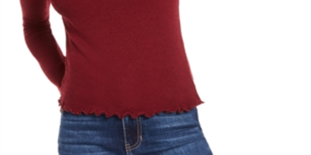 Planet Gold Junior's Mock Neck Lettuce Trim Top Red Size X-Large