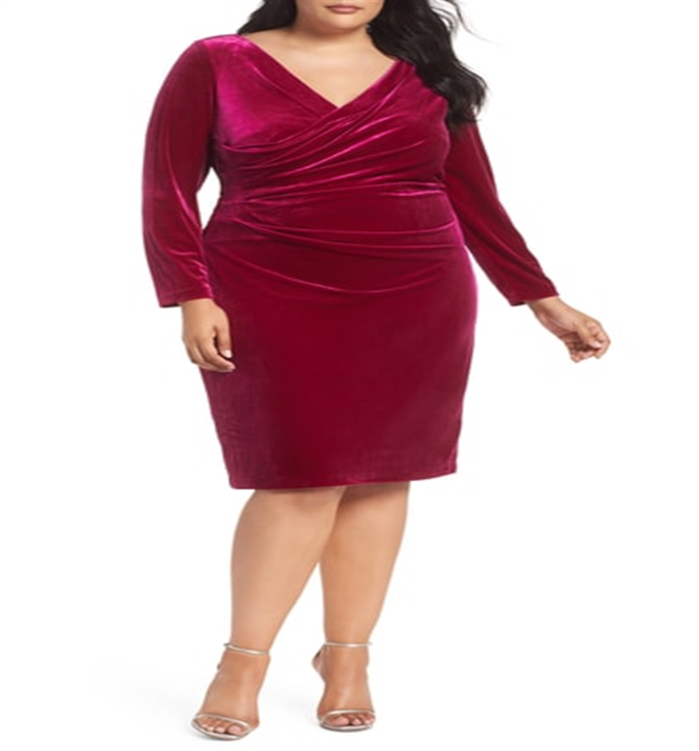 vince-camuto-womens-plus-velvet-ruched-bodycon-dress-red-size-22w